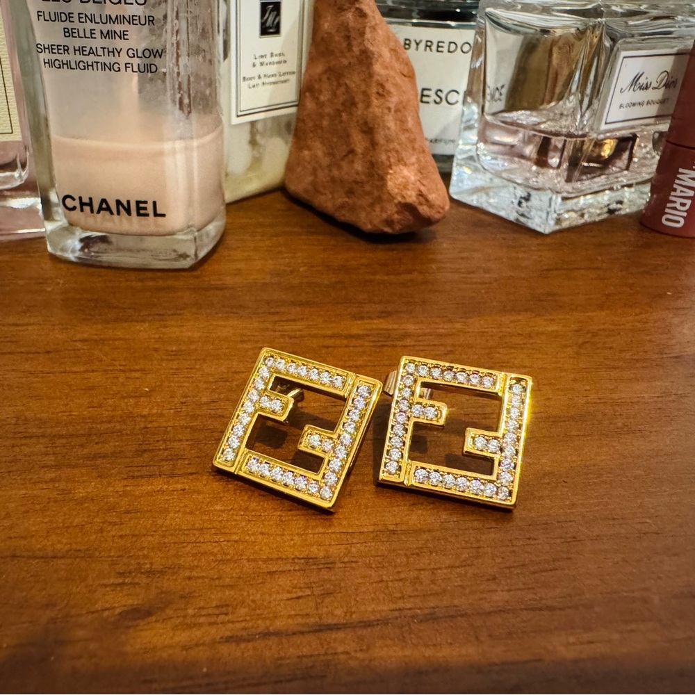 Fendi FF Logo Crystal Stud Earrings